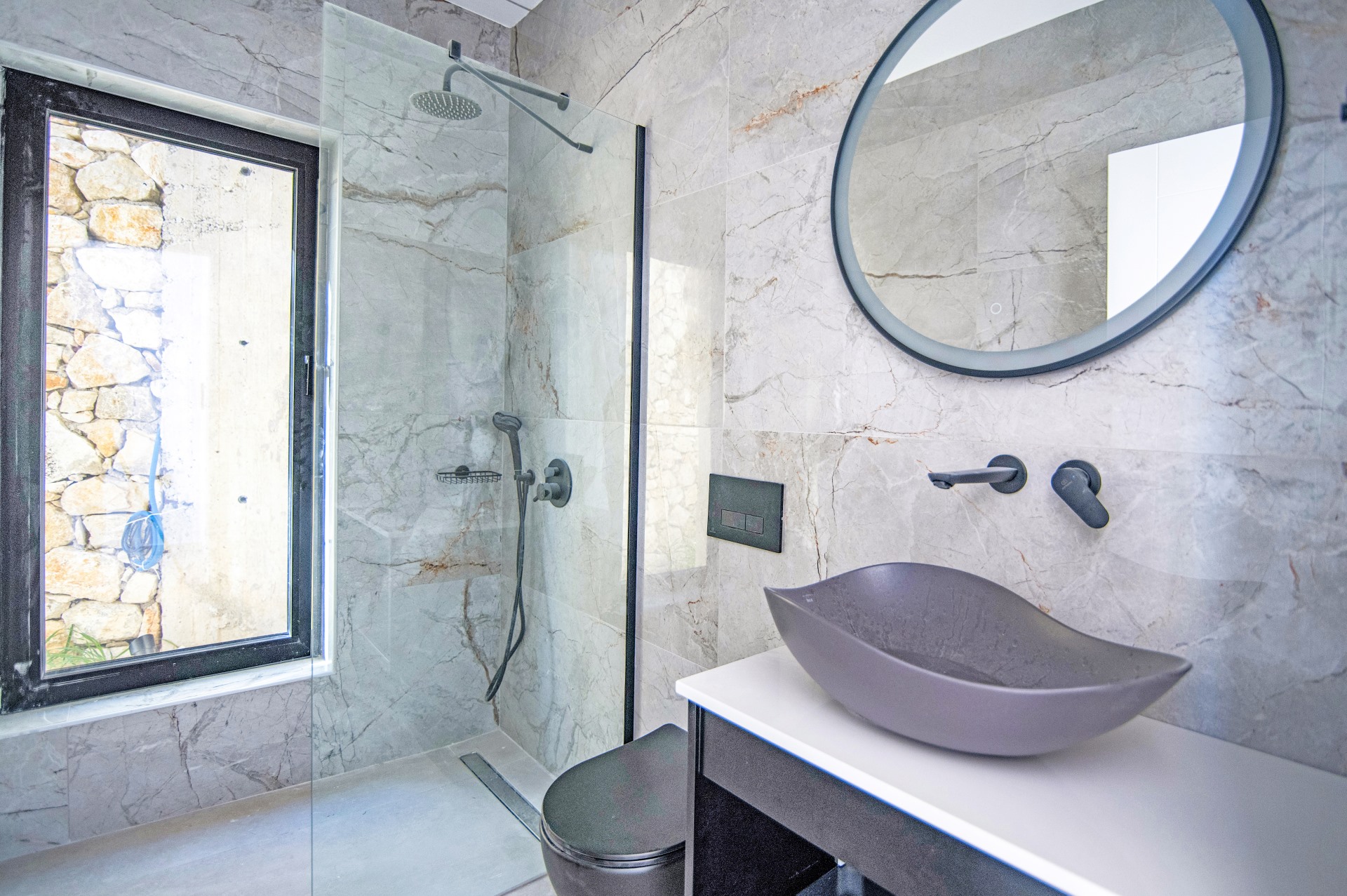Luxury bathroom with modern design at The Nobles Villas Corfu