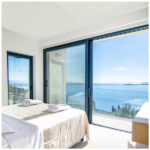 Modern bedroom with Ionian Sea view