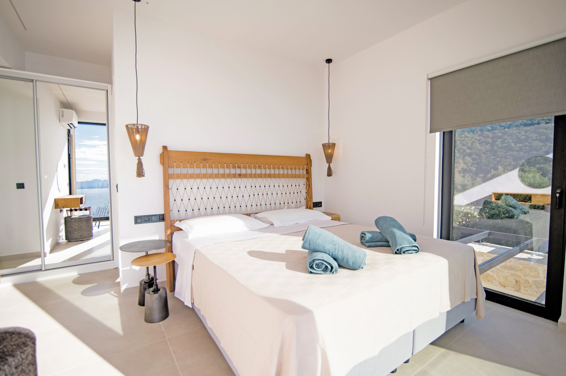 Modern bedroom with Ionian Sea view
