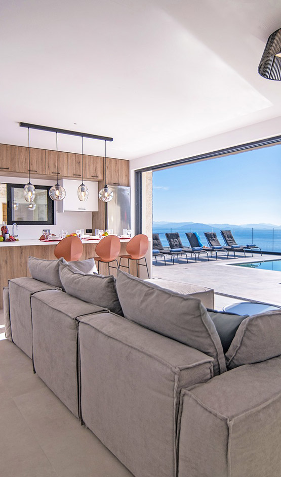 Luxury Villas in Corfu – Living Room Sea View