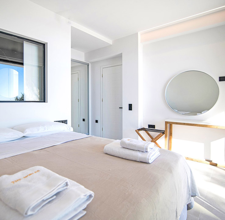 Modern bedroom with Ionian Sea view